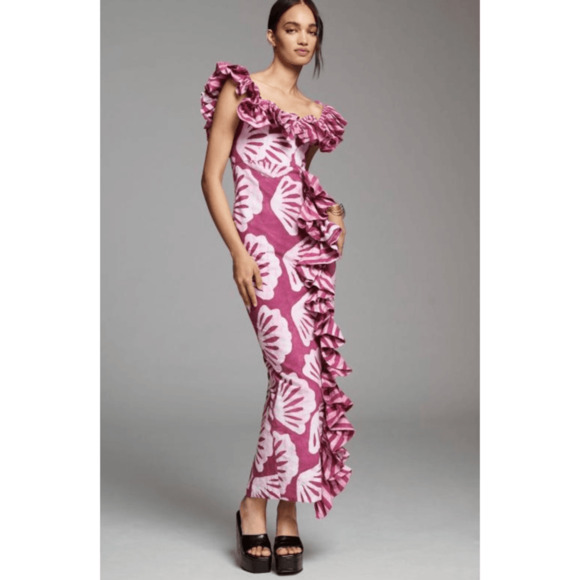 Anthropologie Dresses & Skirts - Anthropologie Sika Womens Off the shoulder Ruffle Midi Dress Size 4 Tropical